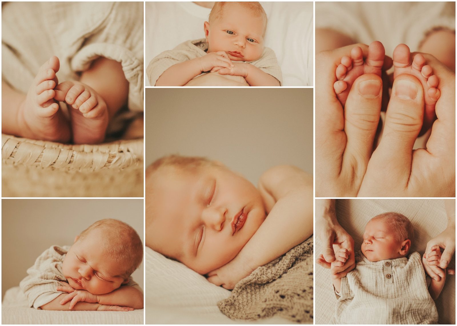 Newborn-Fotografie in warmen Beigetönen