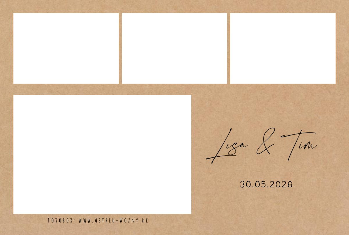 Fotobox-Kartenlayout Hochzeit mit vier Fotos und elegantem Schriftzug