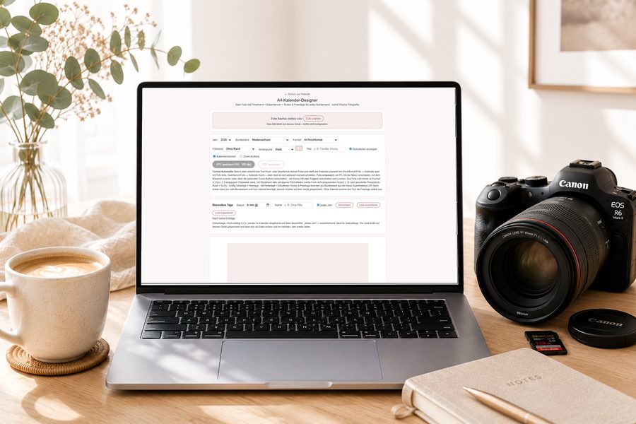 A4-Kalender-Designer auf einem Laptop